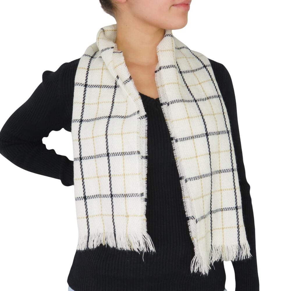 90s Vintage English Village White Plaid Scarf Preppy Retro Cozycore - Picture 4 of 4
